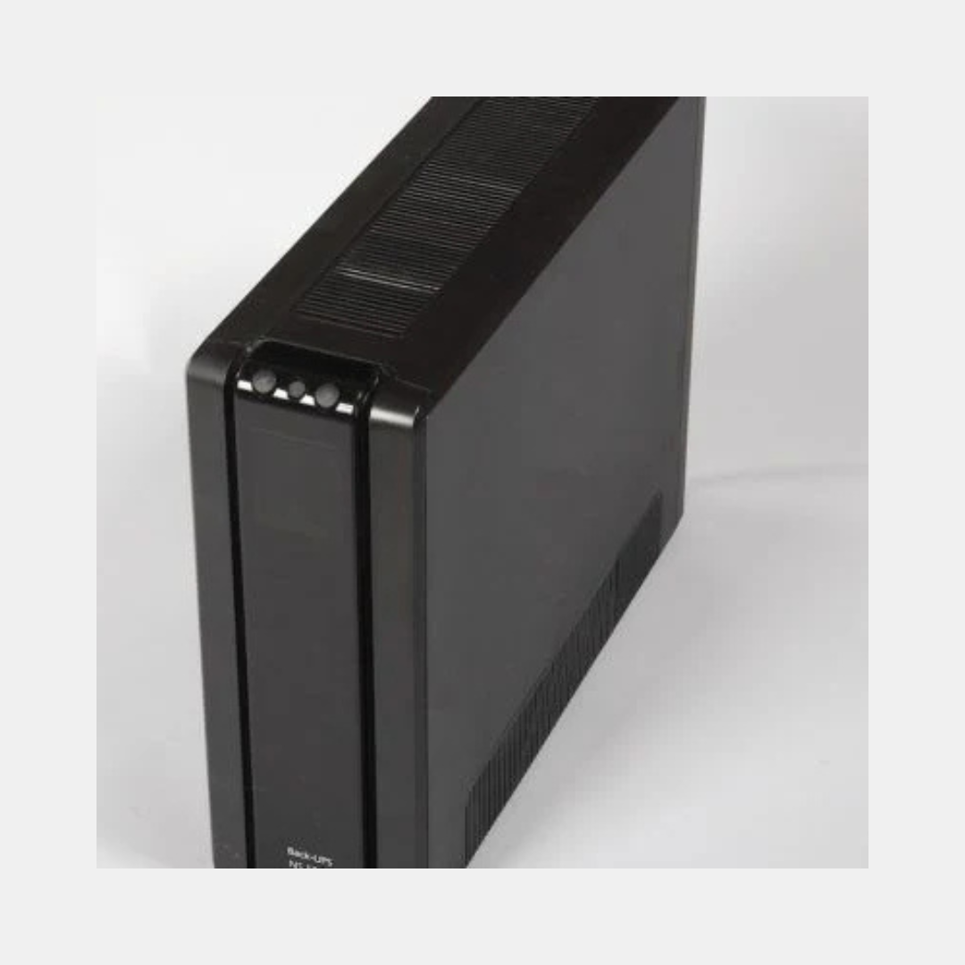 Transfer Master black compact Battery Backup device with indicator lights and ventilation vents