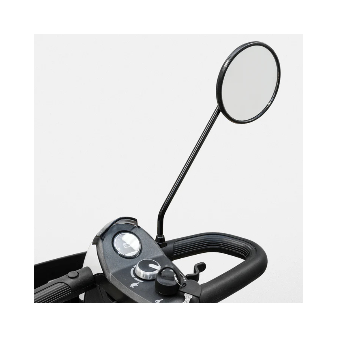 Pride Mobility scooter handlebar with round Rearview Mirror for enhanced visibility and safety