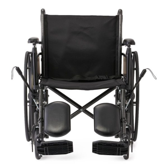 Medline Guardian K2 Basic Wheelchair front view with black seat and padded leg rests