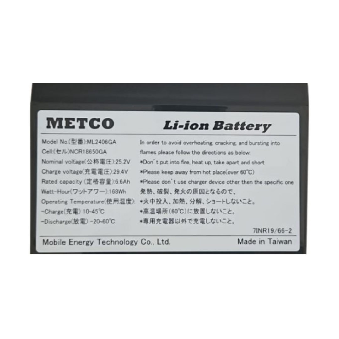 6.6Ah Lithium Battery For Feather Scooter 27X black rechargeable lithium-ion battery pack with safety warning label