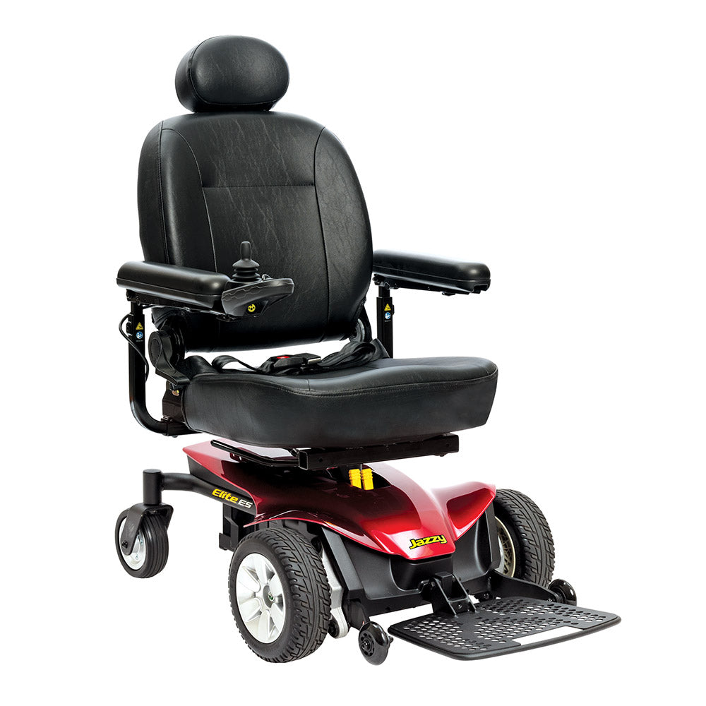 Pride Jazzy Elite ES Compact Power Chair in black with cushioned seat and joystick control