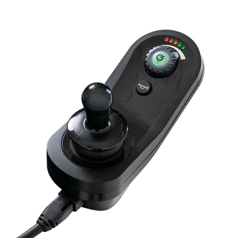 Pride Jazzy EVO 614 joystick controller with power button and indicator lights for mobility scooters