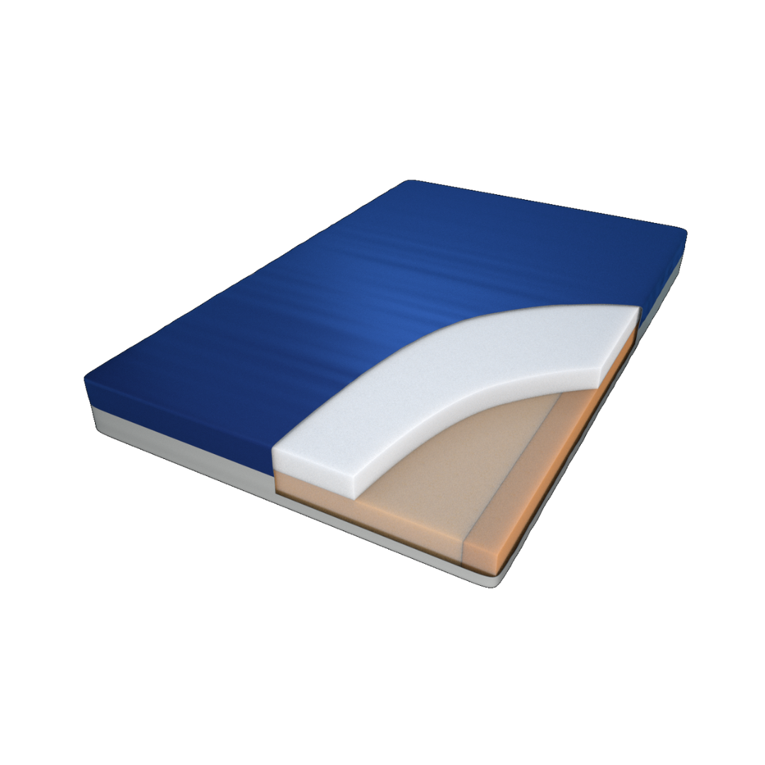 Transfer Master Soft Touch Mattress showing layered foam construction with blue cover