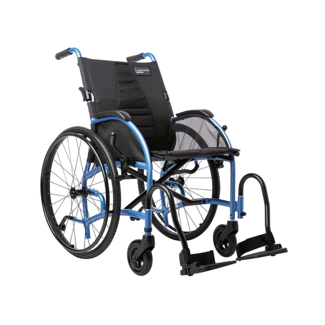 STRONGBACK 24 Transport Wheelchair 1007 with blue frame and black seat by StrongBack Mobility
